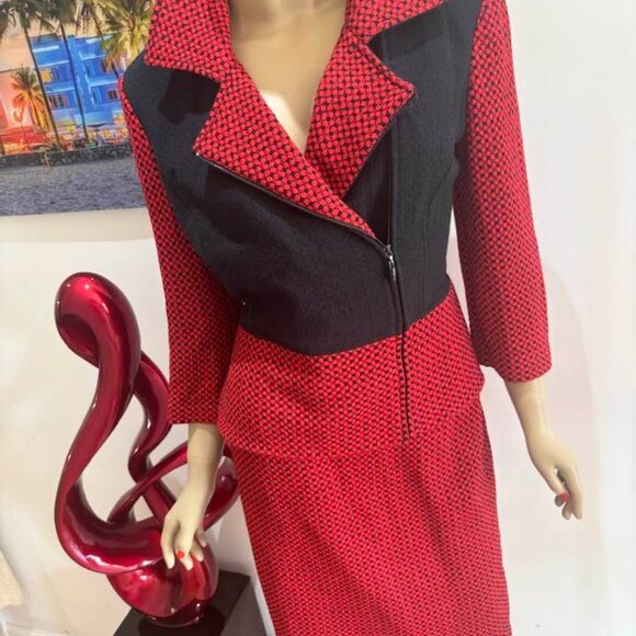 St John skirt suit red black novelty embellished career 8 Medium set - Picture 3 of 3